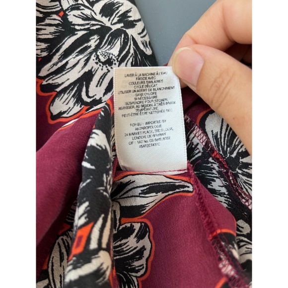 Maeve By Anthropologie Zebella Silk Floral Tank Top Size 6 Sleeveless Maroon - Picture 10 of 12
